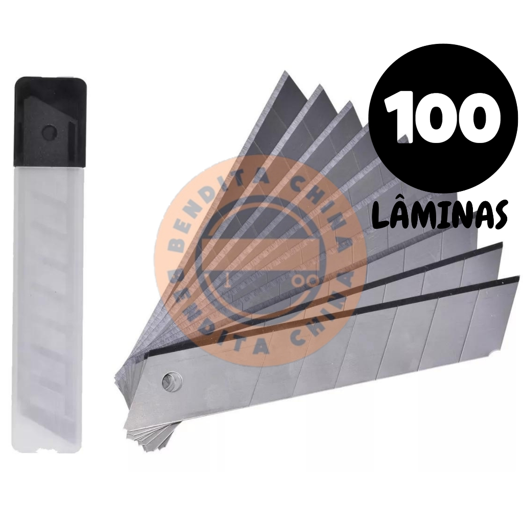 Kit 100 Lâminas para Estilete 18mm Segmentada Espessura 0.6mm