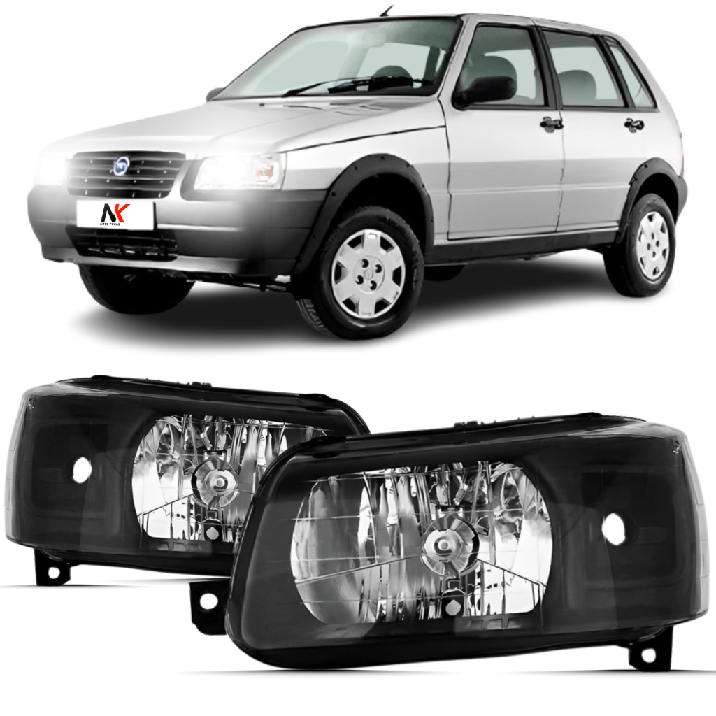 Par/Un Farol Dianteiro Uno Fiorino 2004 2005 2006 á 2013 Mascara Negra