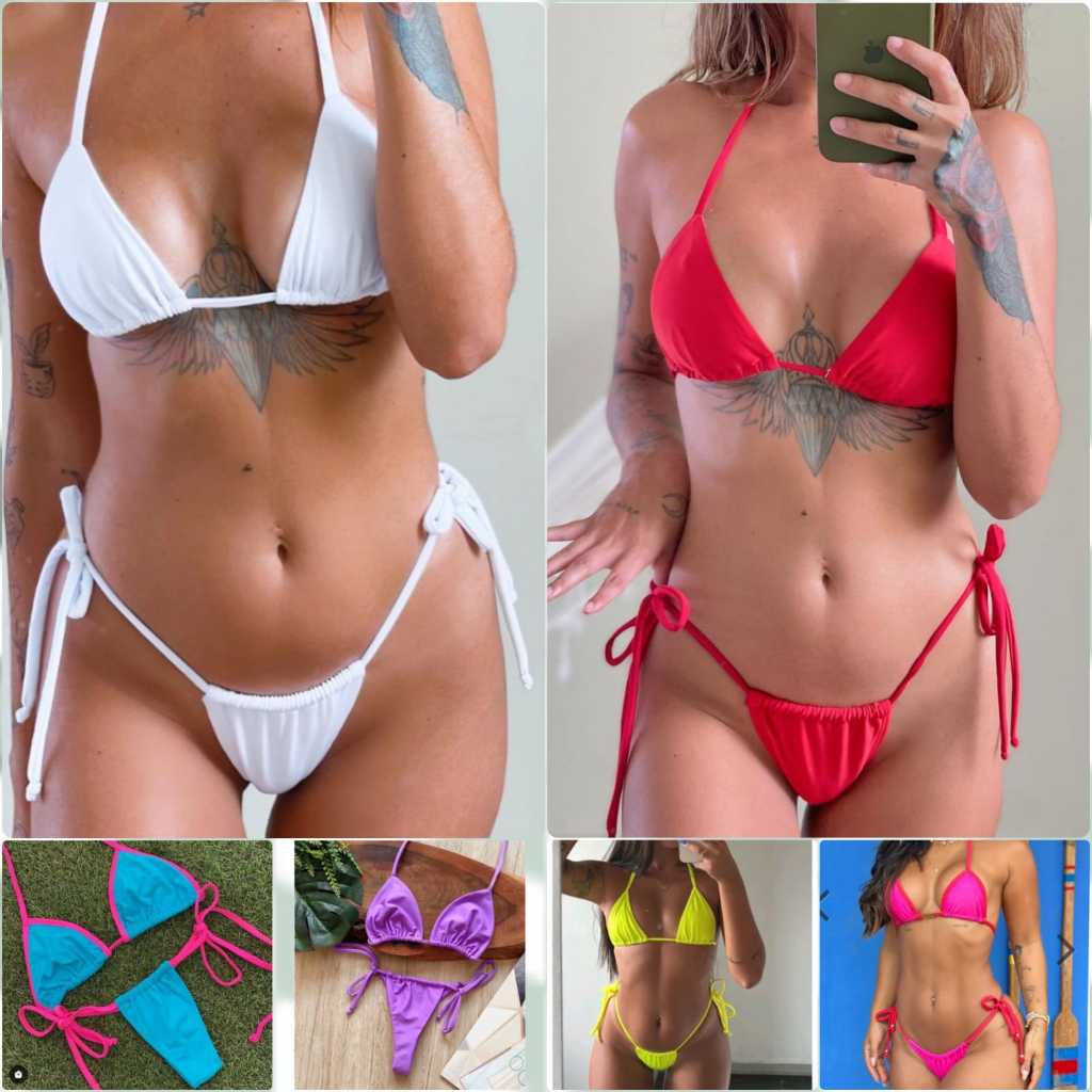 Conjunto Biquíni estilo Gringa calcinha fio amarração sumô sutiã cortininha bikíni de marquinha bronze em Oferta na Shopee