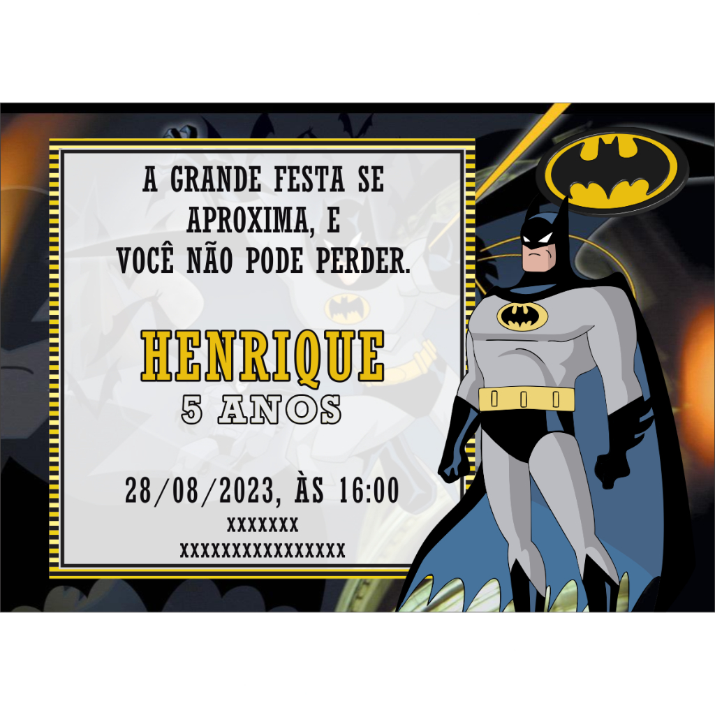 Convite Aniversário Batman Personalizado Sem Envelope 14x10cm ou 10x7cm