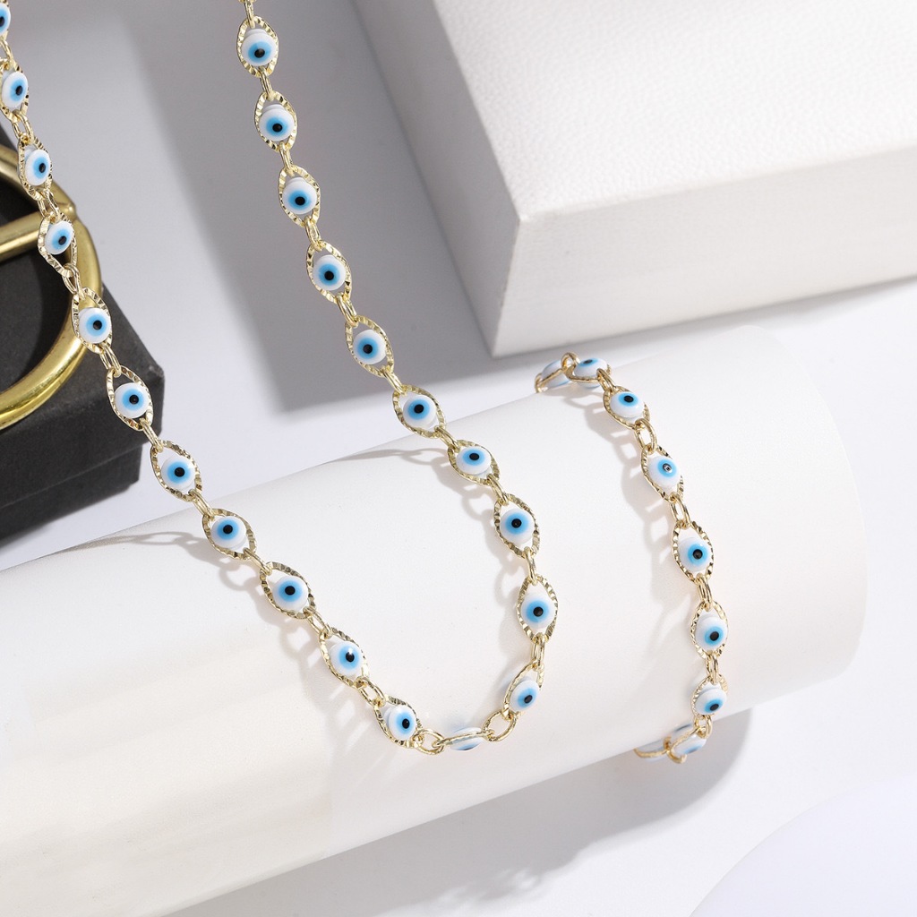 Kit Colar e Pulseira olho grego  colorido Banhada a Prata 925 Feminino em Oferta na Shopee