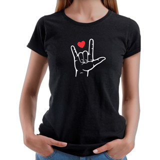 Camiseta Baby Look Eu te amo Libras Língua Brasileira de Sinais Curso