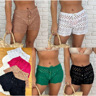 Mini Short Curto Tricot Saída de Praia Piscina Tricô Shortinho Shorts Lançamento Moda Verão