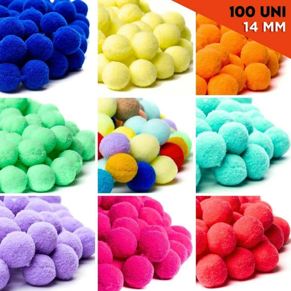 Pompom Cores Diversas 14mm - Com 100 Unidades - BRX