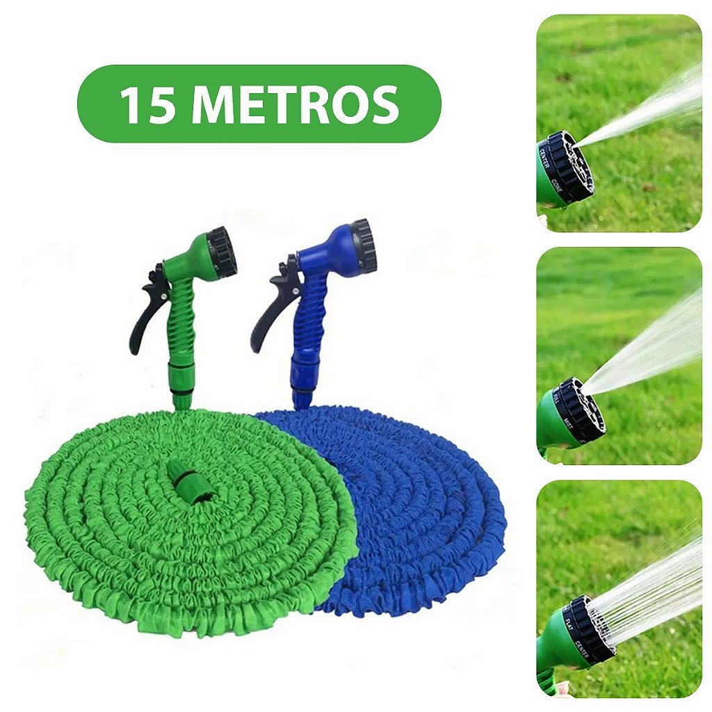 JS Mangueira Jardim Expansível 15 Metros Resistente 7 funções Jatos D Água