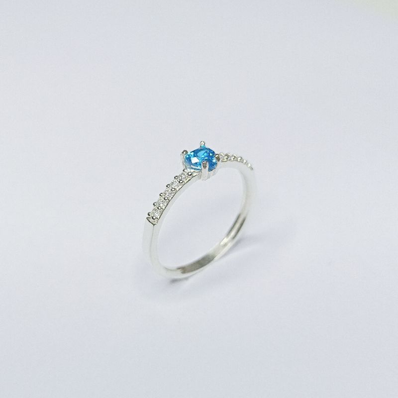 ANEL CORAÇÃO PRATA 925 - ANEL PEDRA AZUL BB - ANEL FEMININO EM PRATA 925 LEGÍTIMA