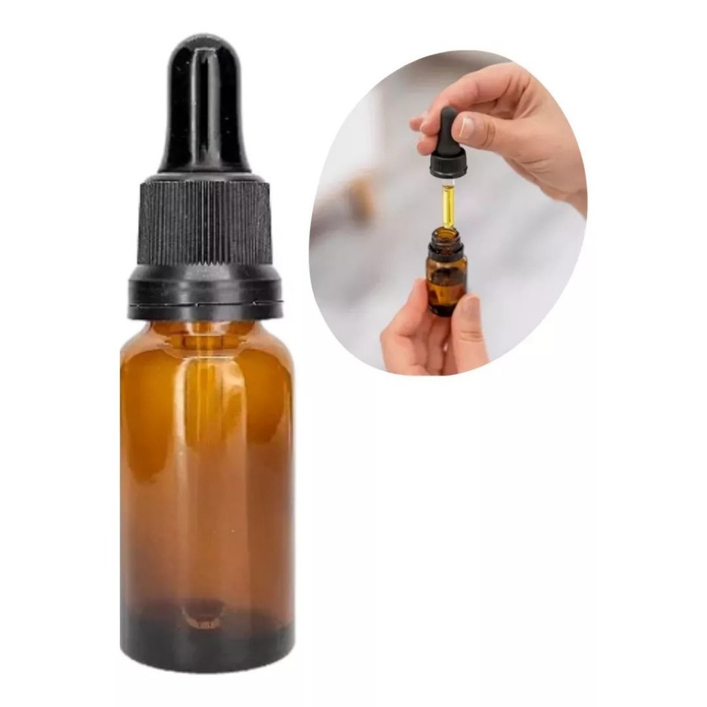 Kit 25  Conta Gota Vidro Âmbar De 10ml- R18mm+tampa+bulbo+cânula