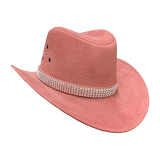 Chapéu cowboy boiadeira de camurça com faixa de brilho estilo Ana Castela