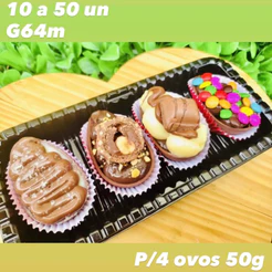 KIT 10~50 embalagens para 4 ovos de páscoa 50g com tampa transparente G64M PÁSCOA 2025 (CHOCO)