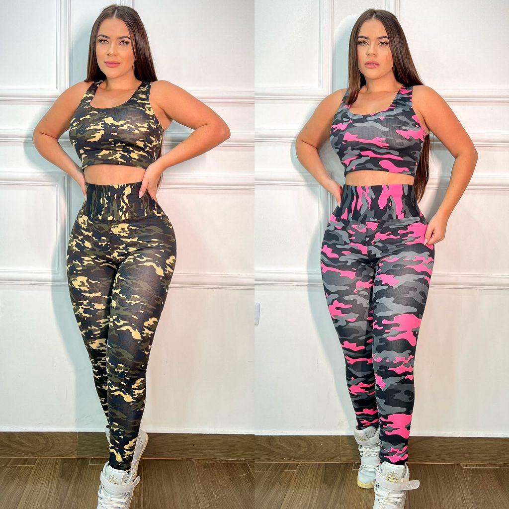 Kit Com 2 Conjuntos De Academia Com Top e Calça Legue