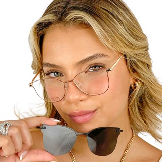 Óculos Armação Feminino Para Grau + Clip On 2 Em 1 em Oferta na Shopee