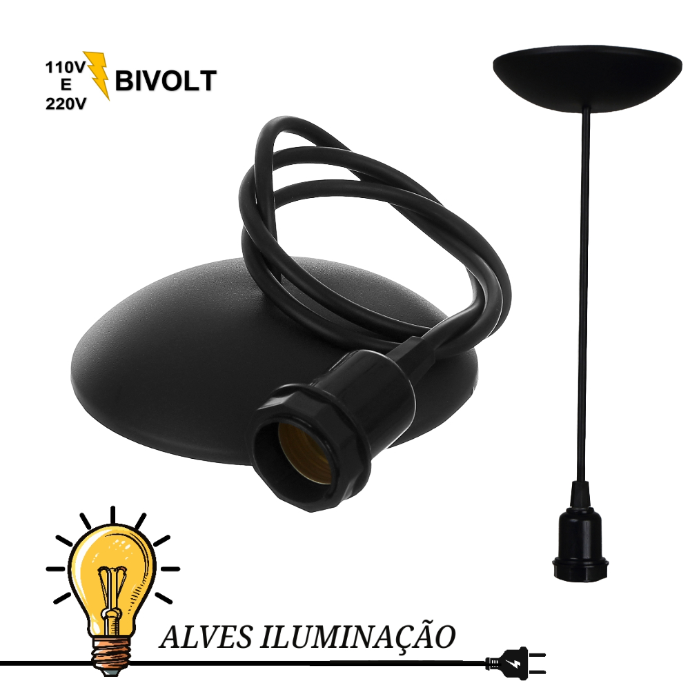 Pendente Luminária Fio cabo com Soquete Coluna E-27 Bivolt 1 Lâmpada Completo em Oferta na Shopee