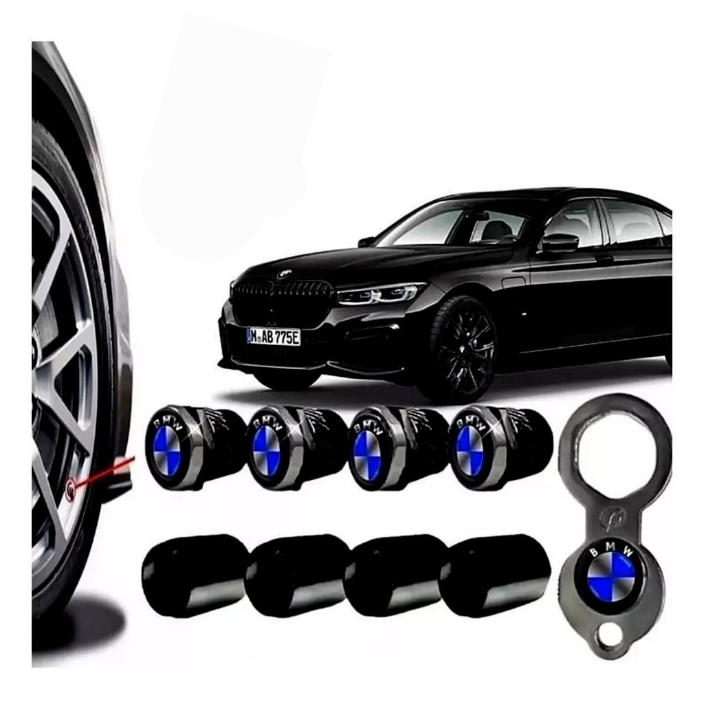 Tampa Bico Pneu Pino Roda Antifurto Metal Preto Ventil Bmw 320ia X1 X3 X5 X6