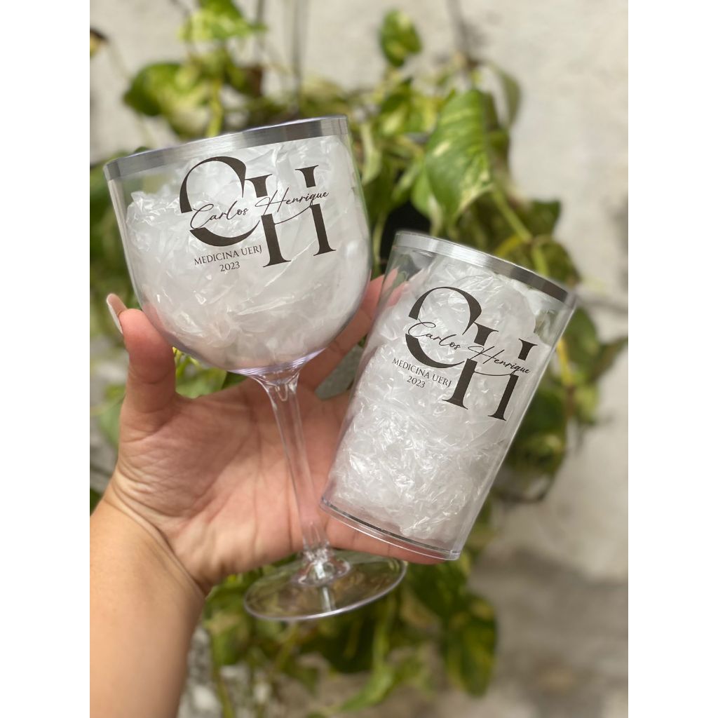 Kit c/ 20 Taças Gin Cristal com borda metalizada + 20 Copos Twister Cristal com borda Metalizada Personalizadas em Oferta na Shopee