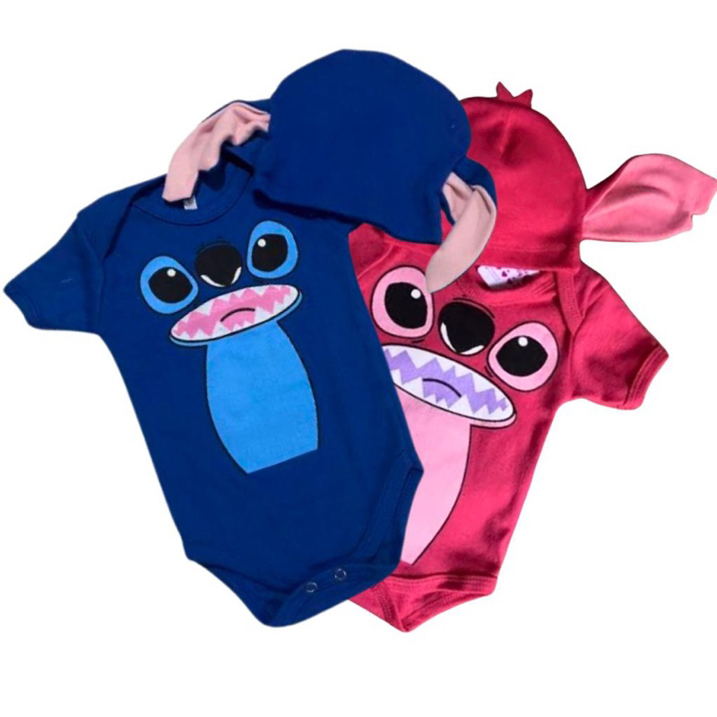 Body de Bebe Temático Stitch e Angel Mêsversário Fantasia