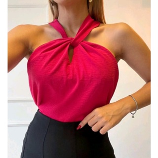 Blusa Duna Feminina Gola Transpassada em Nó em Oferta na Shopee