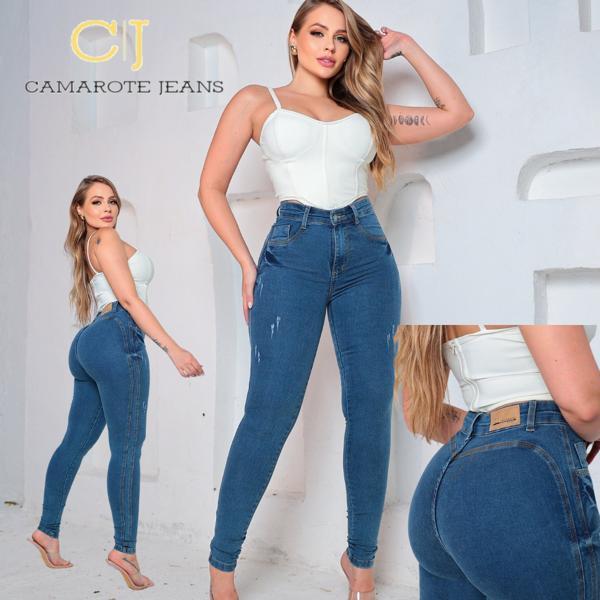 Calça Jeans Feminina Sem Bolso Cintura Alta Levanta Bumbum Com Lycra
