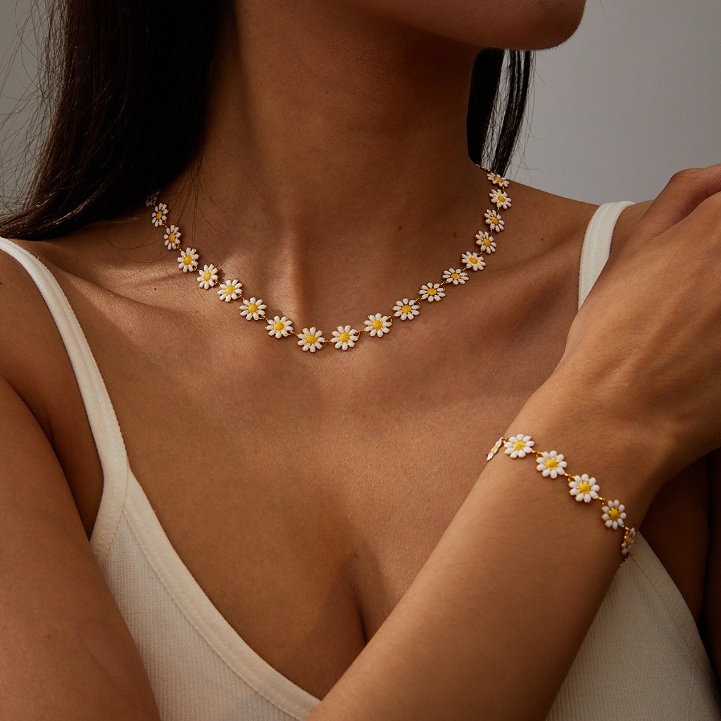 Kit colar+pulseira girassol folheado a ouro