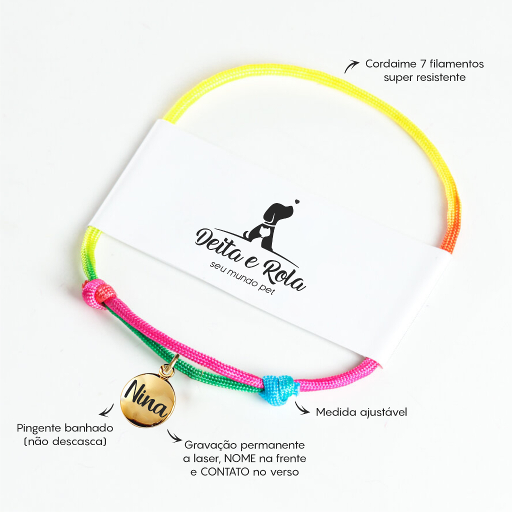 Placa de Identificação Pet Com Coleira e Pingente