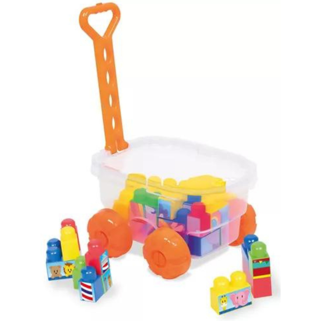 Blocos de Montar com Carrinho para Puxar Cotiblock Laranja - Cotiplás 2397 em Oferta na Shopee