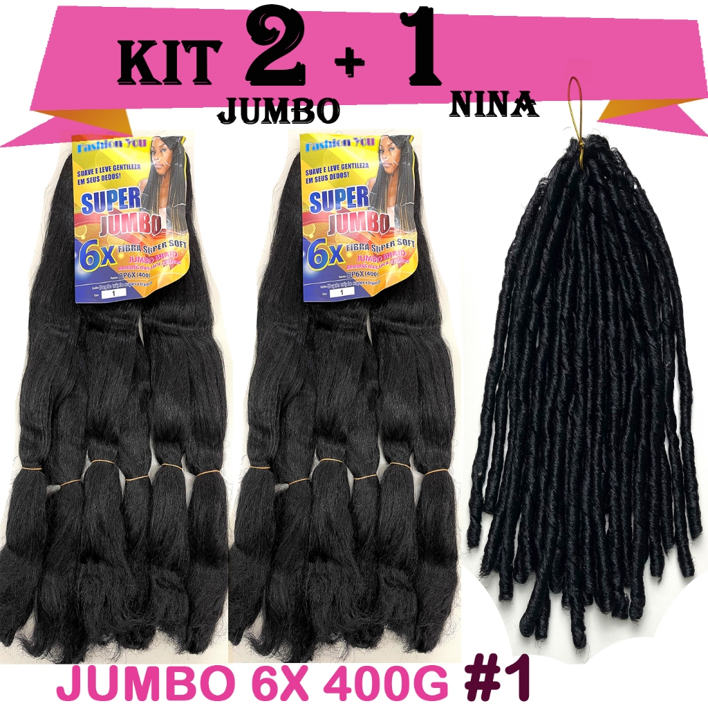 Kit 2 Pacotes Super Jumbo 6X + Nina Cachos Crochet Braids Método Gypsy Braid em Oferta na Shopee