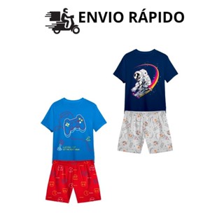 Kit com 4 peças Conjunto  Infantil Menino 2 camisetas 2 shorts com estampas variadas