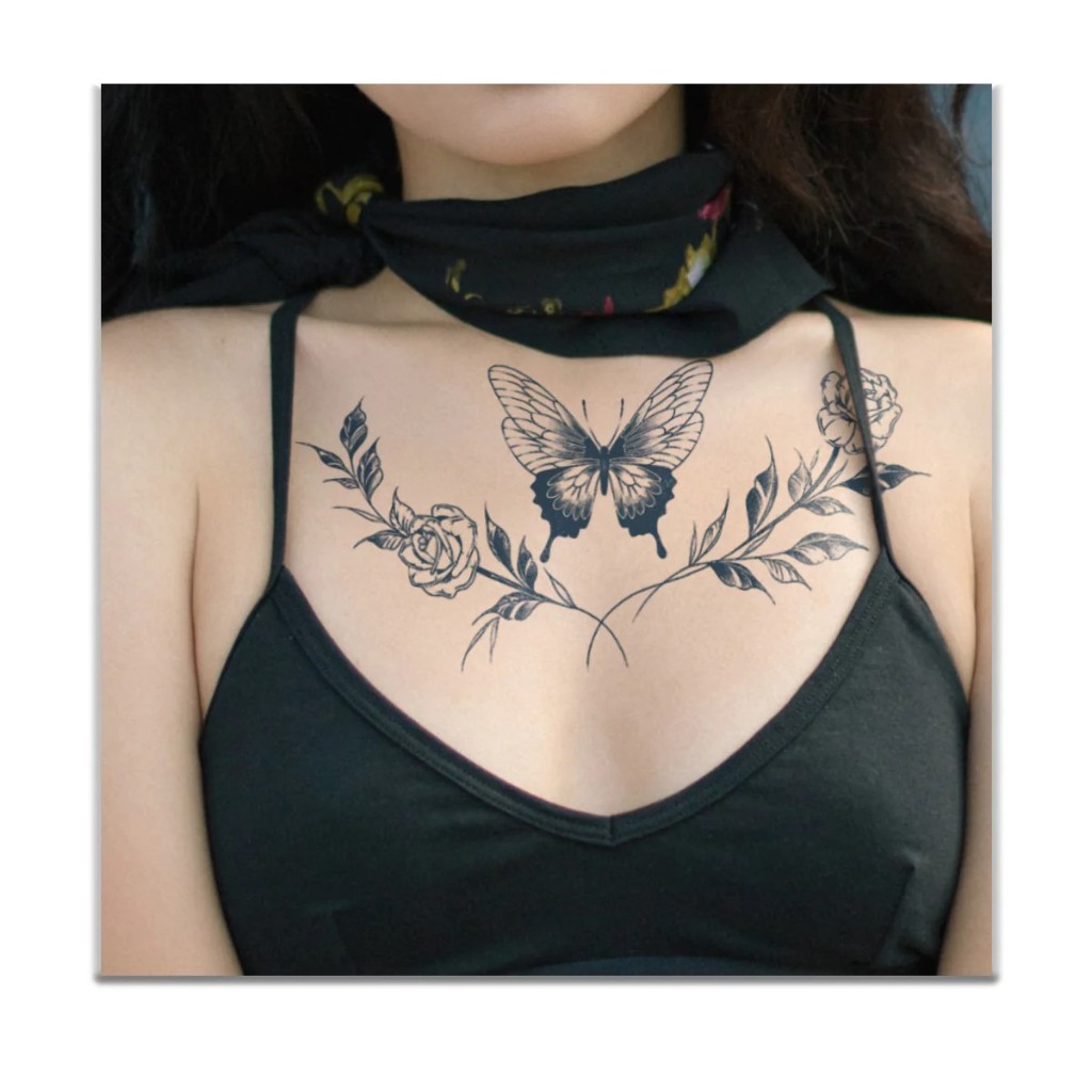 Tatuagem Temporária Fake Falsa Borboleta Folha Flor