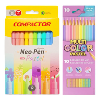 Kit Tom Pastel 10 Lápis De Cor Multicolor + 12 Canetinhas Compactor em Oferta na Shopee
