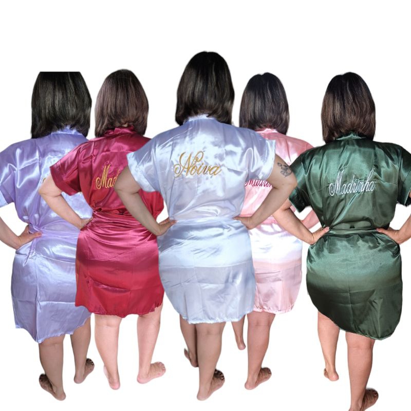 robe casamento noiva madrinhas bordado tecido cetim em Oferta na Shopee