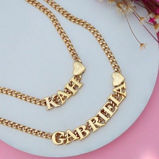 Gargantilha com Nome Letras Iniciais Personalizado Coração Banho Ouro AH9 em Oferta na Shopee
