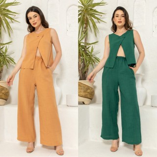24# Conjunto Colete e Calça Pantacourt em Linho TR-CON-024