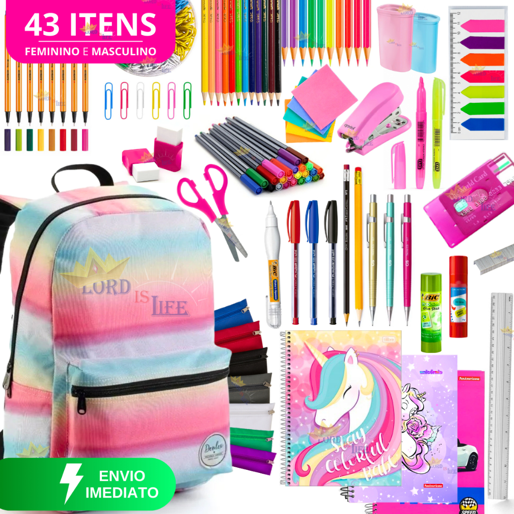 Kit Material Escolar Menina Completo Mochila Feminina Escolar Material Estojo Escolar Feminino