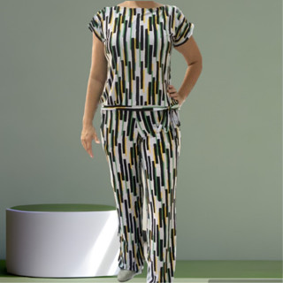 conjunto feminino malha fria liganete larguinho e soltinho blusa com pala na cintura e calça com bolso