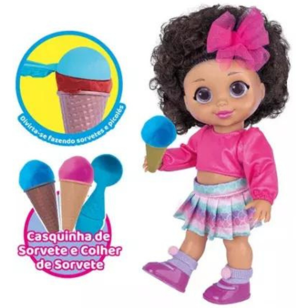 Boneca Negra Baby Vem Brincar de Sorvete Gelateria - Cotiplás 2667