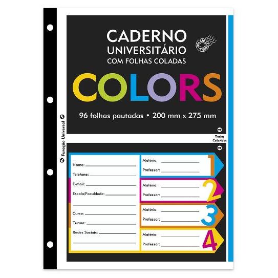 Caderno Universitário 96 Folhas Pautado 4 Furos Compatível com Fichário Universitário Grande