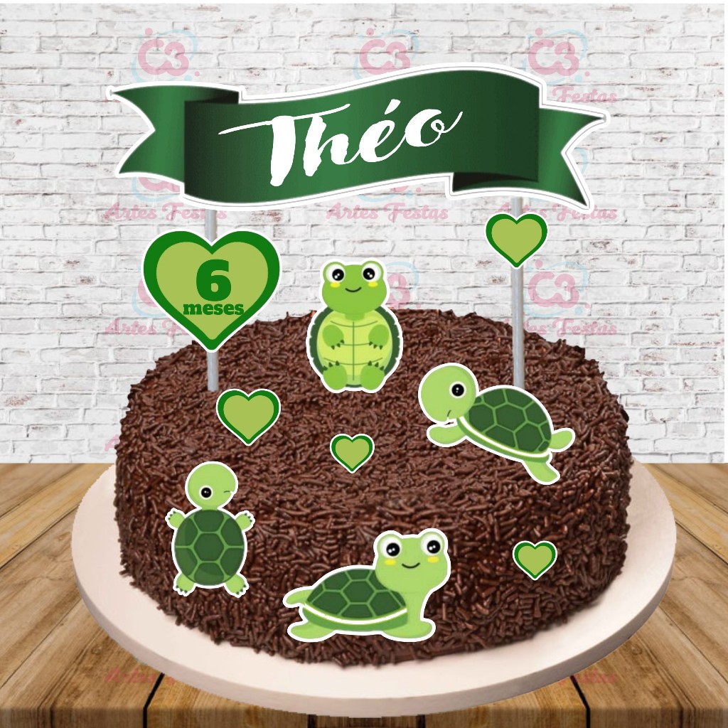 Topo de bolo Festa Aníversário Tartaruga Baby em Oferta na Shopee