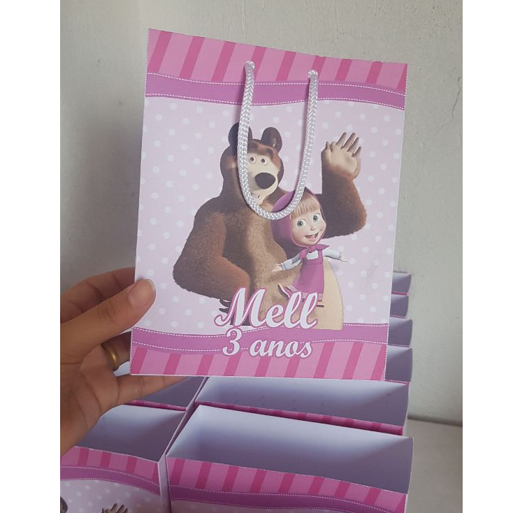 Sacolinhas de Papel Personalizadas Masha e o urso / papel 150g fosco