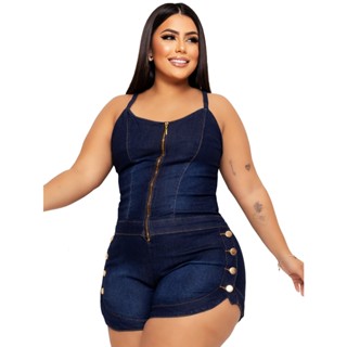 Macaquinho Jeans Feminino Plus Size com Elastano G1g2g3