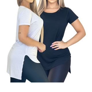 Kit 2 Blusinha Feminha Long Line Academia Tapa Bumbum