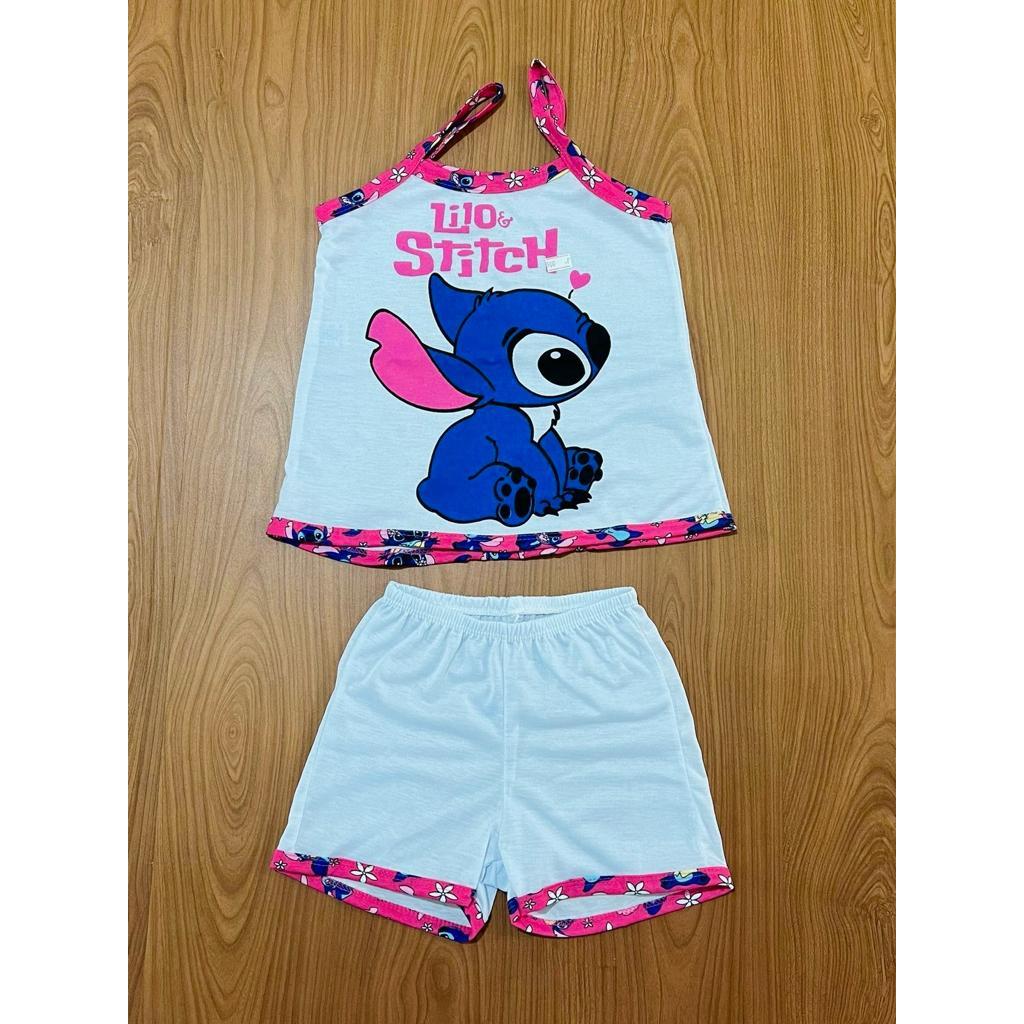 Kit 2 Pijamas Irmãs Infantil Feminino – Baby Doll Disney Lilo Stitch Malha PV