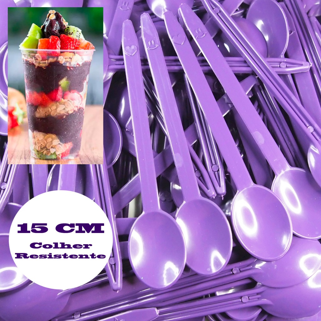 Kit 250 500 e 1000 Colheres Descartável 15 cm para Açaí Sorvete Bolo Sobremesa