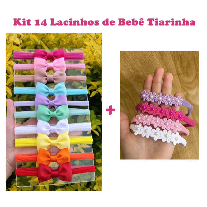 Kit 14 Lacinhos de Bebê Menina na Tiarinha Saida Maternidade rn