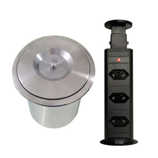Kit Lixeira de Embutir em Pia Aço Inox 3 litros EMB-03 e Torre de 3 Tomadas
