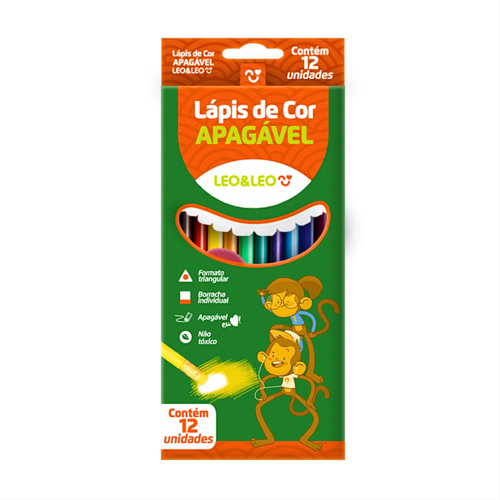 Lápis de Cor Leo & Leo 12 Cores Apagável