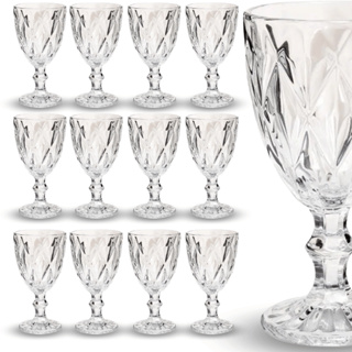 Jogo 12 Taça Diamante Copo Vidro Transparente Bico De Jaca 330ml em Oferta na Shopee
