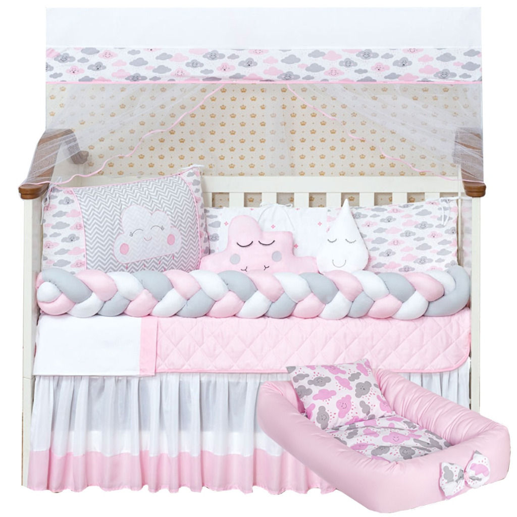 Kit MINI Berço Trança Nuvem Rosa Cheio + Ninho Redutor Premium em Oferta na Shopee