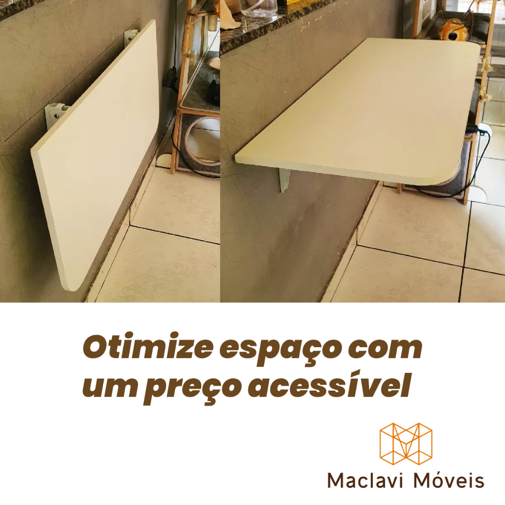 Mesa Dobrável de Parede 66x35 para Office e Estudo