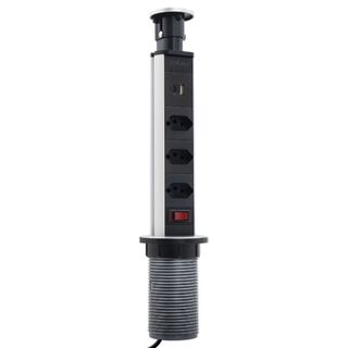 Torre de Tomada Multiplug Retrátil Com 3 Tomadas e USB+USB-C Embutir Tomada de Elevação Deslizante
