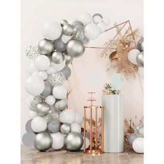 Kit Arco Desconstruido Balões Bexigas Prata - Cinza - Branco + Fita de 5 mts em Oferta na Shopee