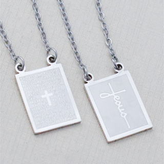 Colar Corrente Escapulário Em Aço Inox Masculino escrito Jesus e oração do Pai Nosso em Oferta na Shopee